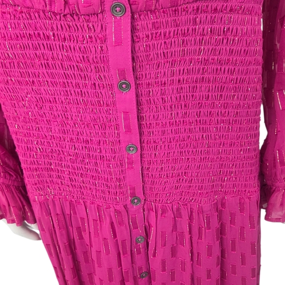 Anthropologie Smocked Long Sleeve Maxi Dress Pink Chiffon Womens Medium V-neck - Picture 6 of 13